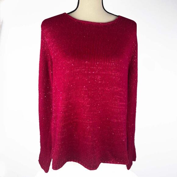 BLACK FRIDAY 50% OFF NARCISO RODRIGUEZ Ruby Red Sequin Sweater Size L - Picture 1 of 6